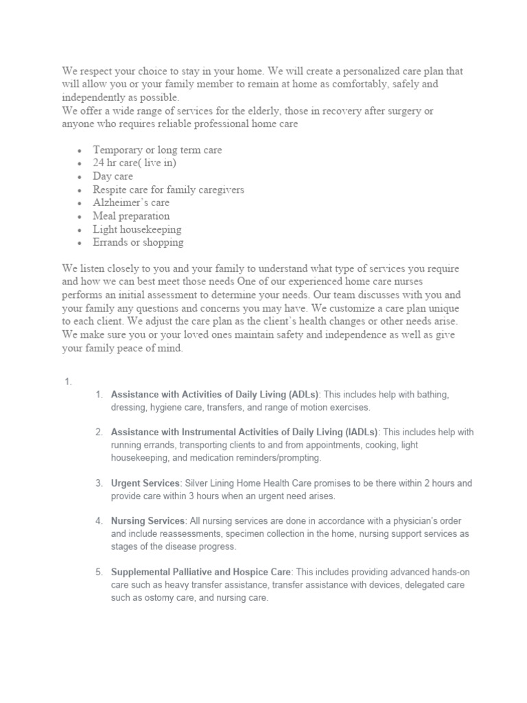 Personalized Home Care Services | PDF | Emergency Medical Services ...