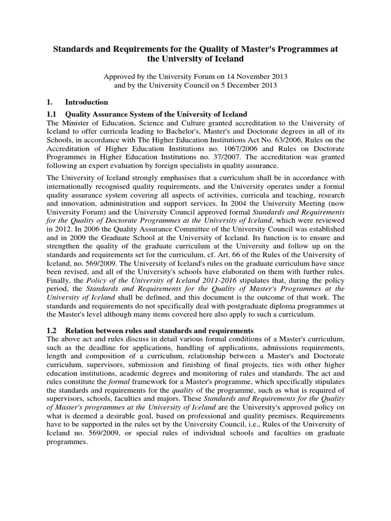 Master's Program Quality Standards at UI | PDF | Master's Degree ...