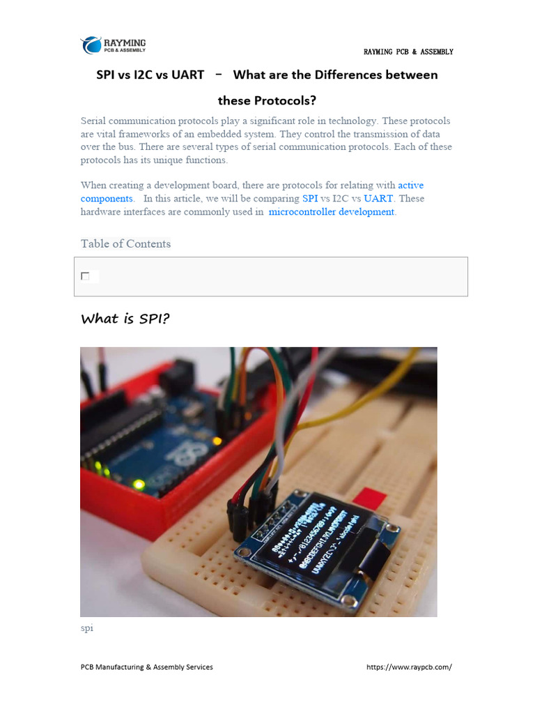 Comparing SPI, I2C, and UART Protocols | PDF | Duplex ...