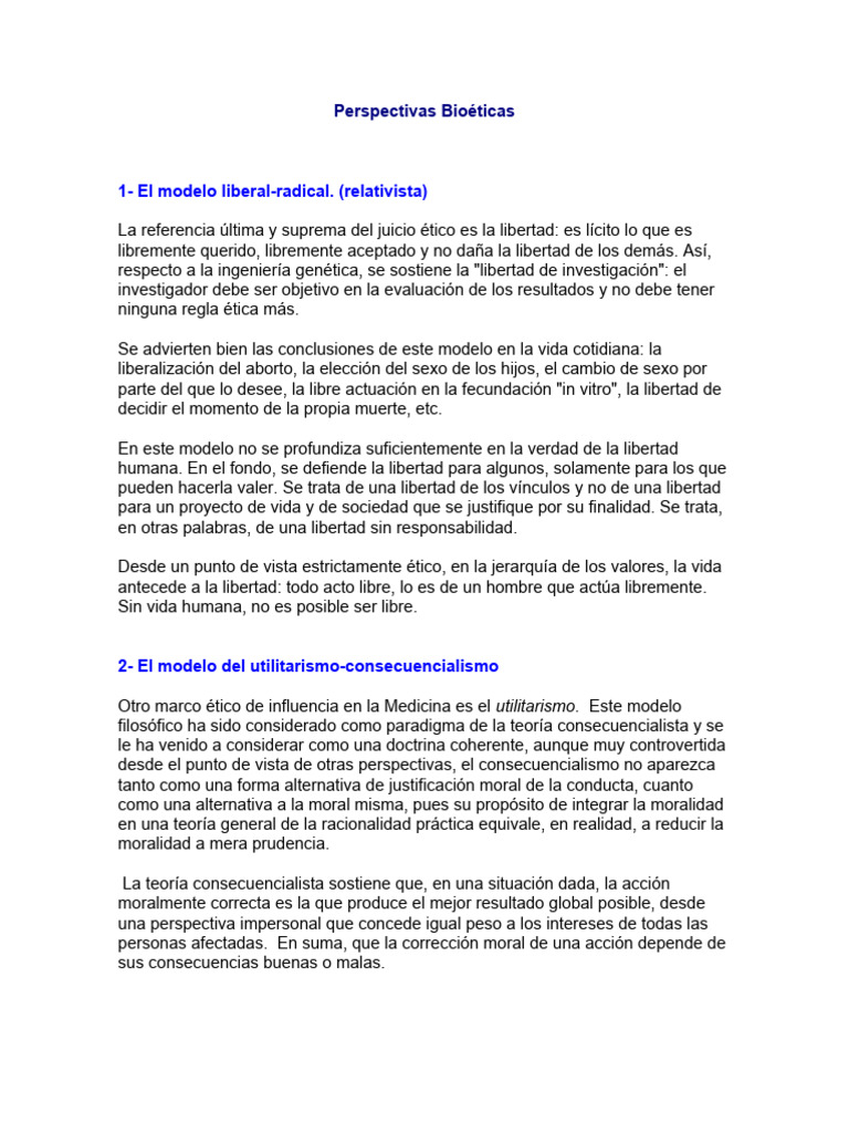 Perspectiva Bioética | PDF | Moralidad | Utilitarismo