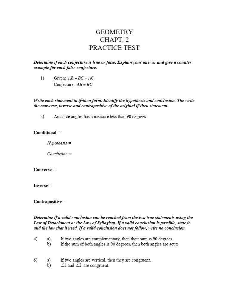 Geometry Chapter 2 PRACTICE Test | PDF | Teaching Methods & Materials