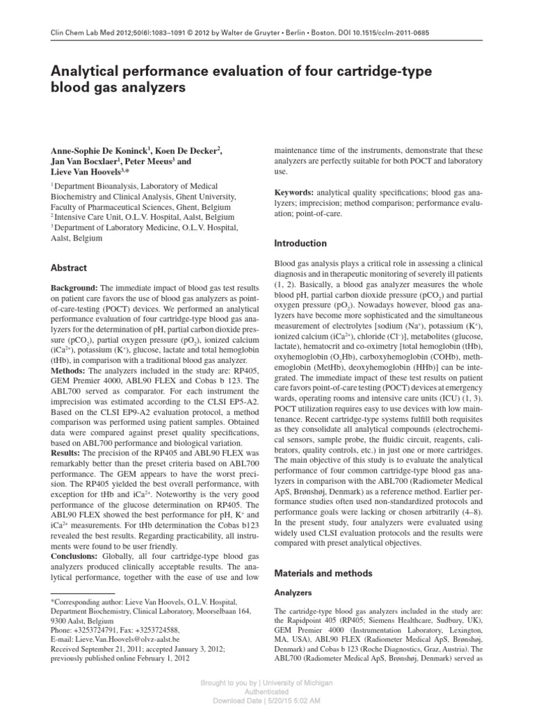 Analytical Performance Evaluation of Four Cartridge-Type | PDF ...