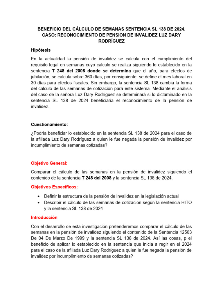 Sentencia SL 138 de 2024 - Estudio de Caso | PDF | Salario | Pensión