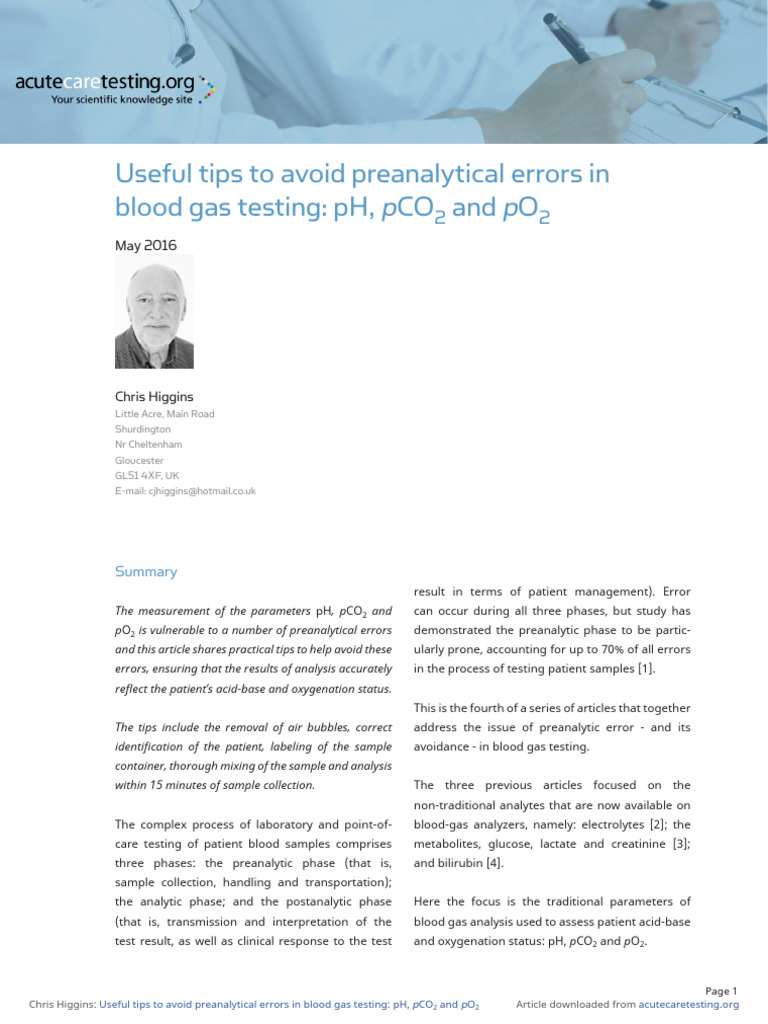 Avoiding Preanalytical Errors in Blood Gas Testing | PDF | Blood | Medicine