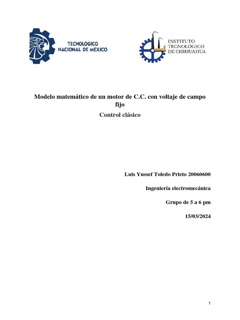 Modelo Matemático de Un Motor de C.C. Con Voltaje de Campo Fijo. - Luis ...