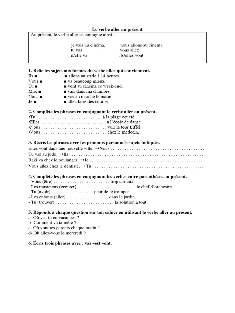 Conjugaison du verbe aller au présent | PDF | Arts du langage et ...