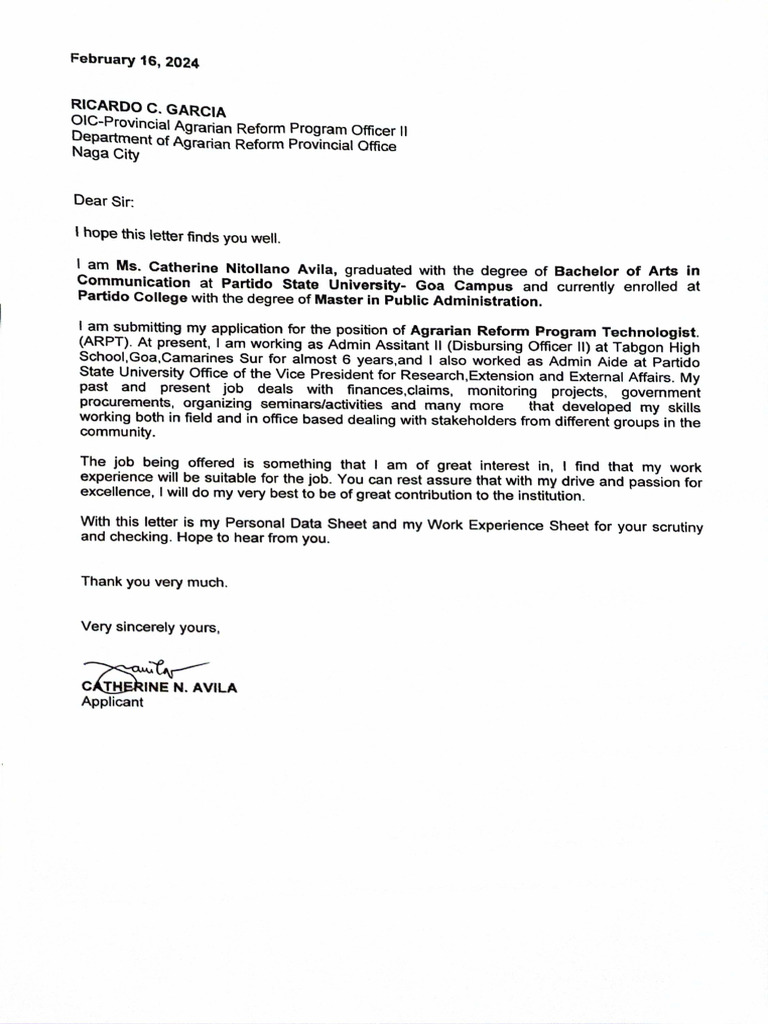 Arpt - Application Letter - CS I | PDF