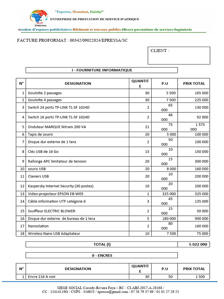 Facture Proforma Fournitures Informatiques | PDF | Échecs | Informatique