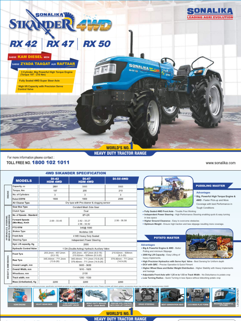 sonalika-rx-50-4wd | PDF | Four Wheel Drive | Steering