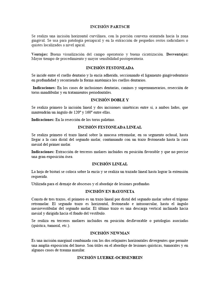 Tipos de Incisiones Quirúrgicas Dentales | PDF | Boca | Diente