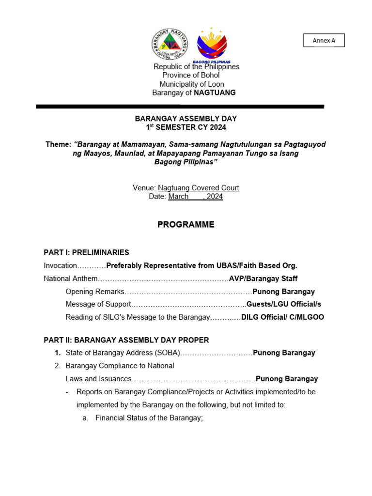 Annexes A G I Templates For Barangay - Jan 24 | PDF