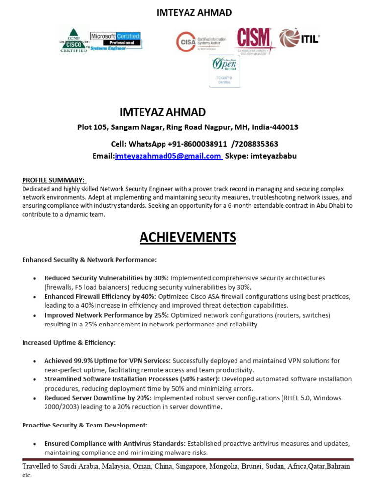 Network Security Engineer Profile Summary | PDF | Computer Network ...