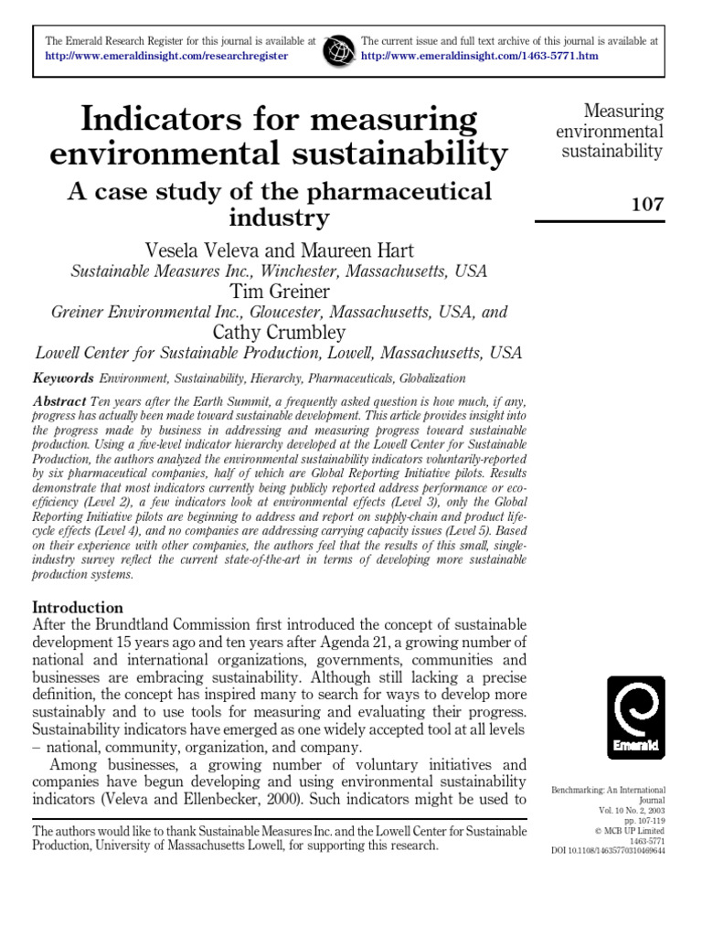Indicators For Measuring Environmental S | PDF
