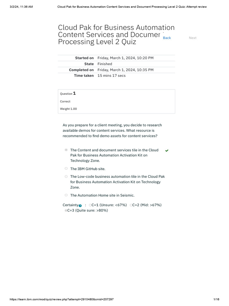 Cloud Pak for Business Automation Quiz PDF Cloud Computing Automation