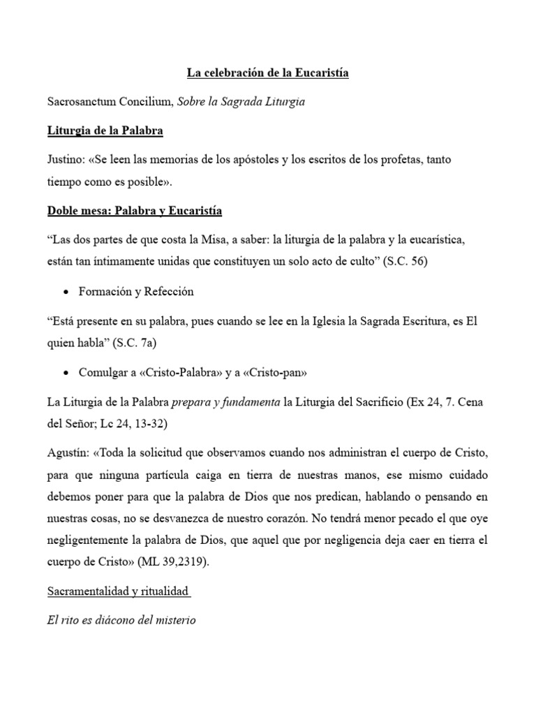 Eucaristía: Liturgia y Palabra en Misa | PDF | Ciencias sociales