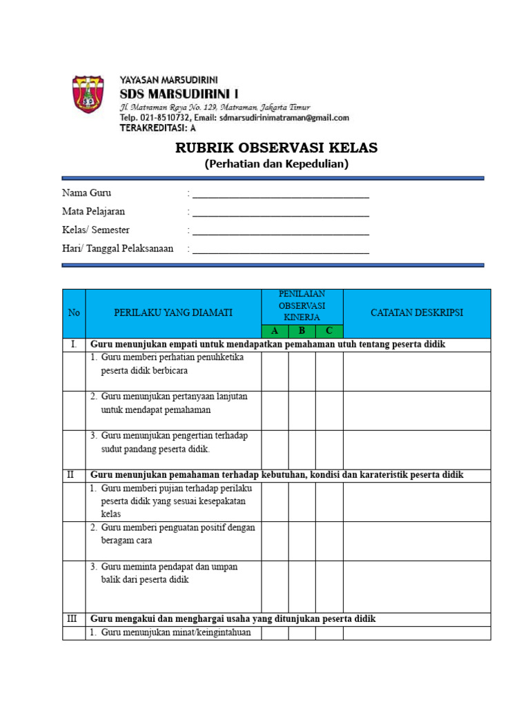 OBSERVASI KELAS Perhatian Dan Kepedulian) | PDF | Karier & Perkembangan
