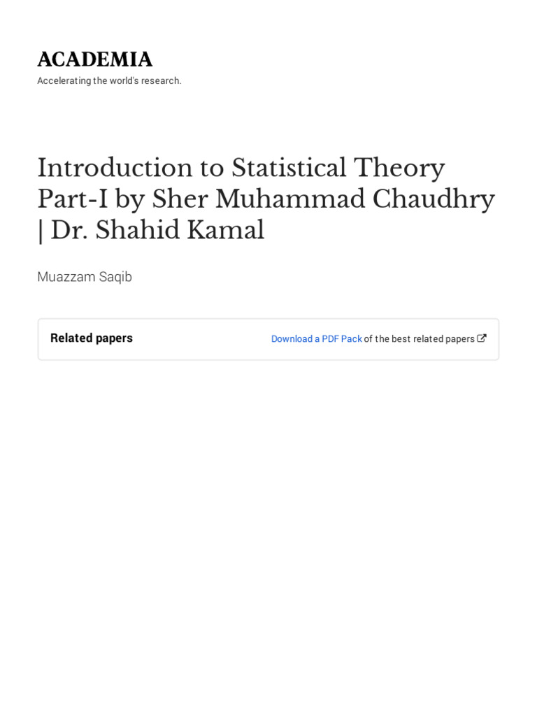 Introduction to statistical theory part i by sher muhammad chaudhry dr