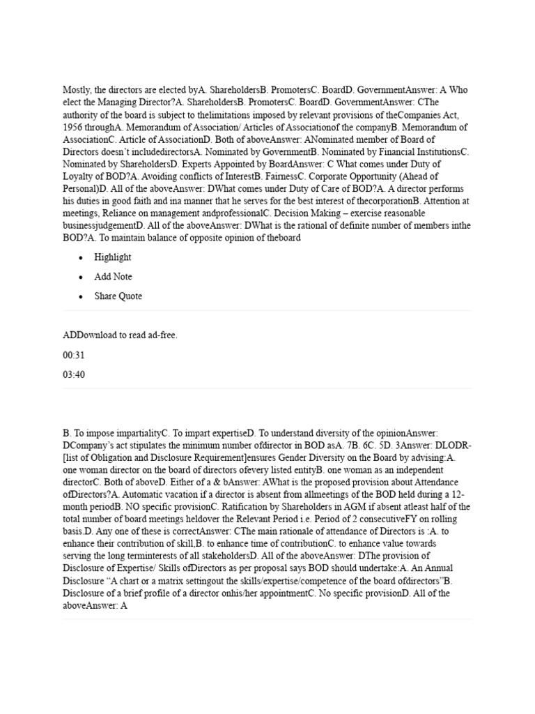 ID Questions and Answers | PDF | Board Of Directors | Justice