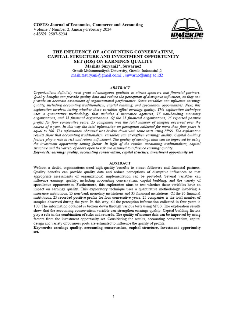 Impact of Conservatism on Earnings Quality | PDF | Financial Capital ...