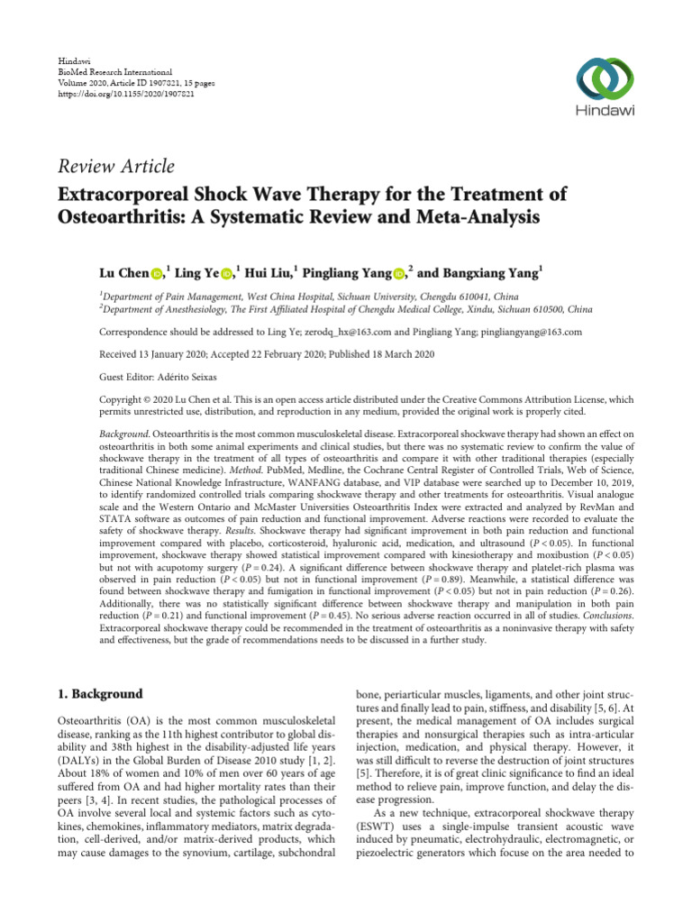 Review Article Extracorporeal Shock Wave Therapy For The Treatment of ...