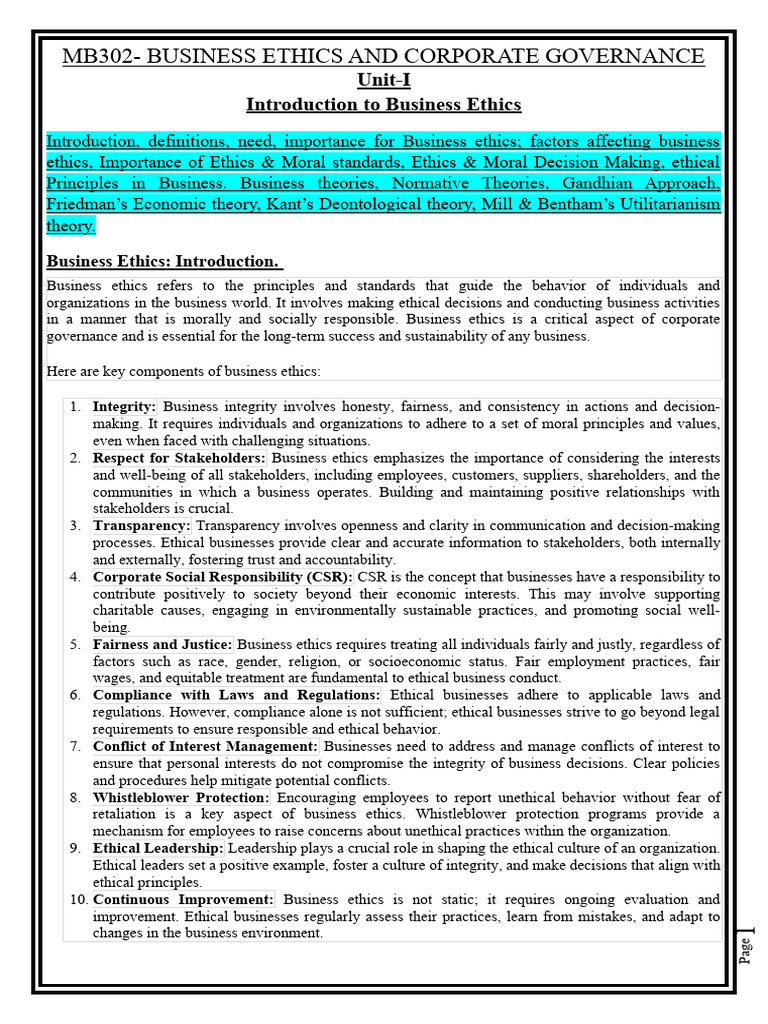 Business Ethics and Corporate Governance | PDF | Business Ethics ...