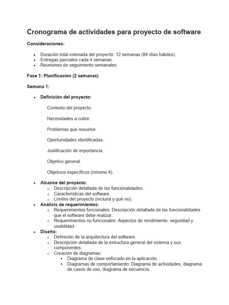Cronograma de Proyecto de Software | PDF | Software | Ingeniería de ...
