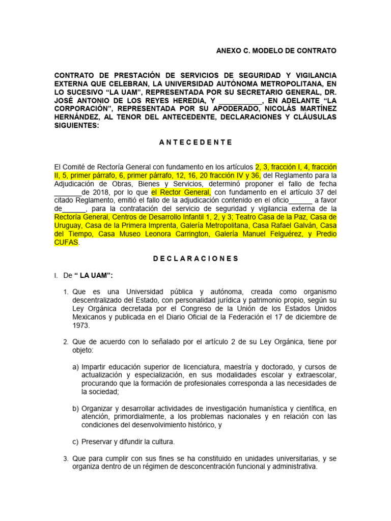 Uam Ja RG LP 15 18 Anexo-C Modelo de Contrato | PDF | Ciencias sociales ...