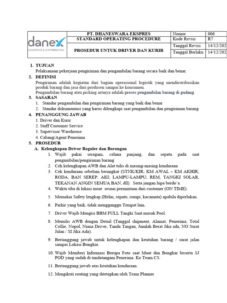 SOP Pengiriman dan Pengambilan Barang | PDF | Bisnis
