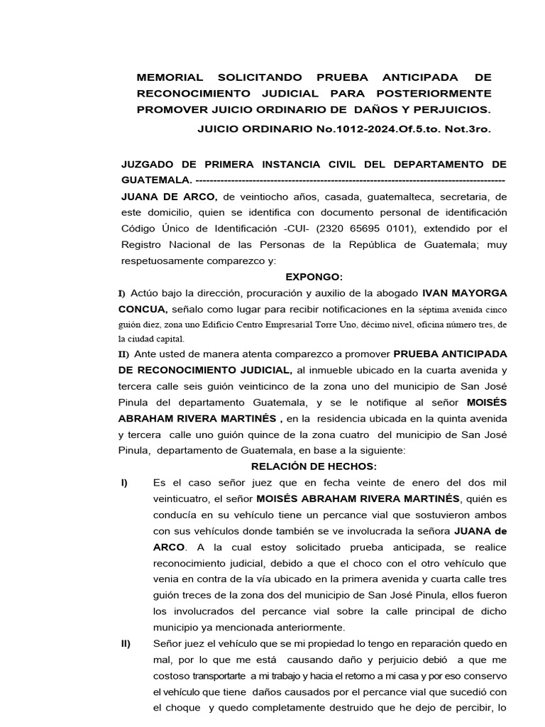 Prueba Anticipada. Clinica Civil | PDF | Guatemala | Justicia