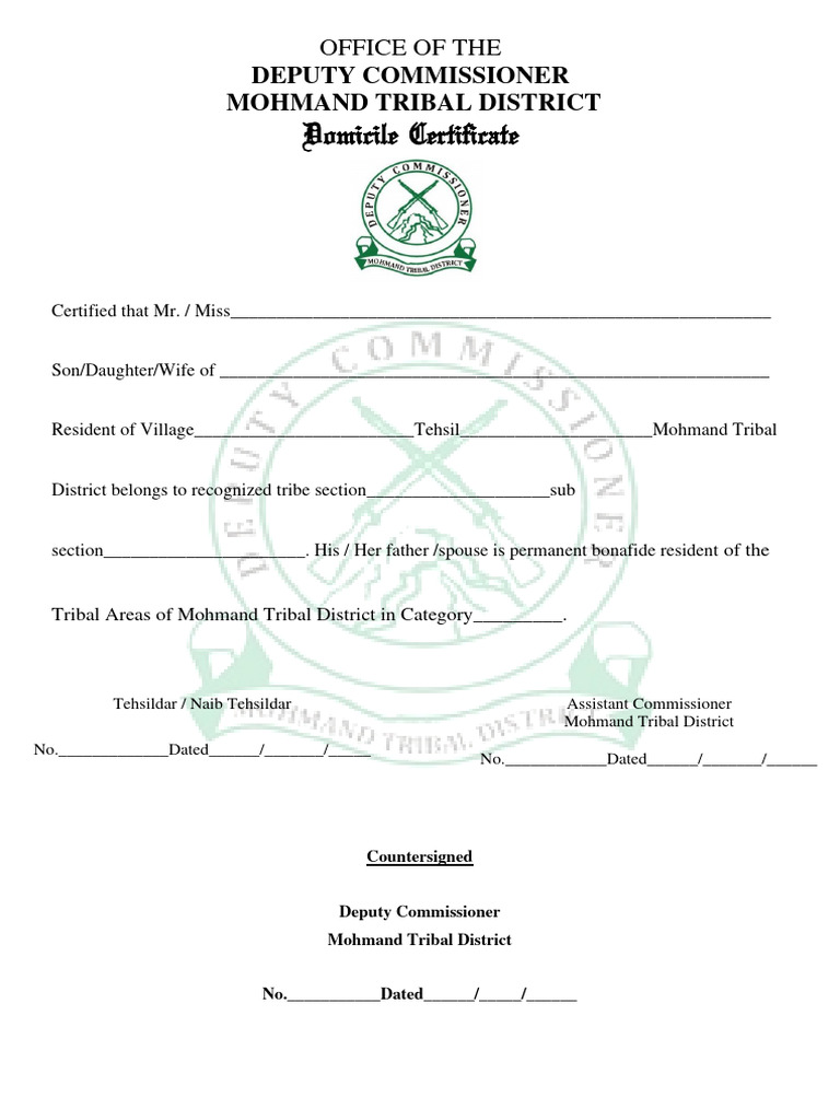 Mohmand Domicile Certficate Forms | PDF