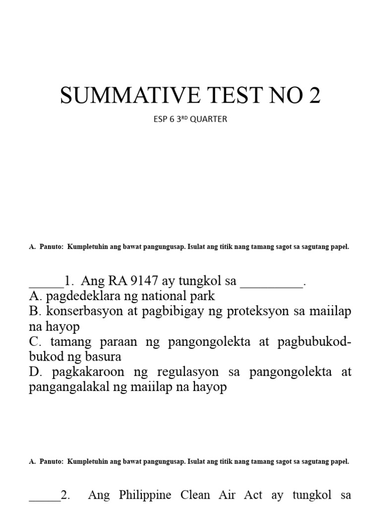Summative Test 2 Esp 6 Q3 | PDF