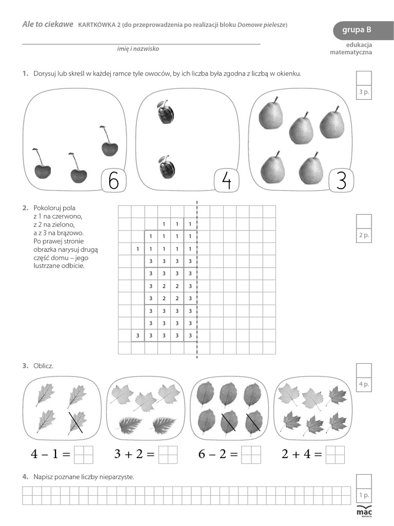 Sprawdzian Klasa 2 Edukacja Matematyczna Kartkowka NR 2 Matematyka Grupa B | PDF
