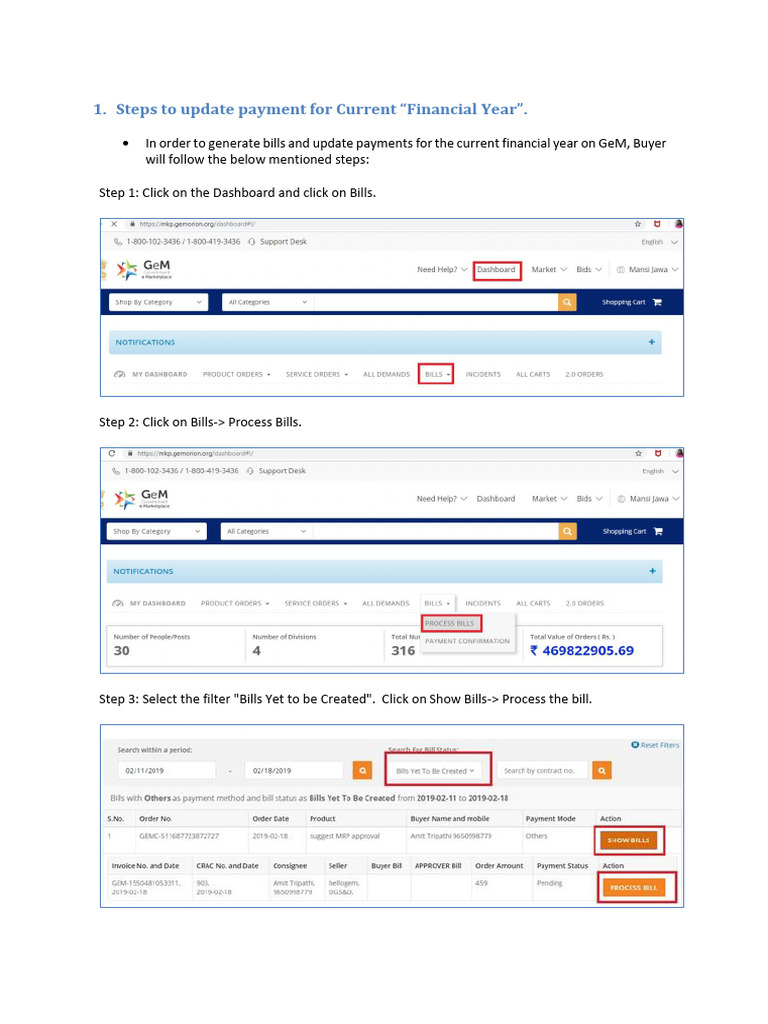 Update Payment Steps in GeM Portal | PDF