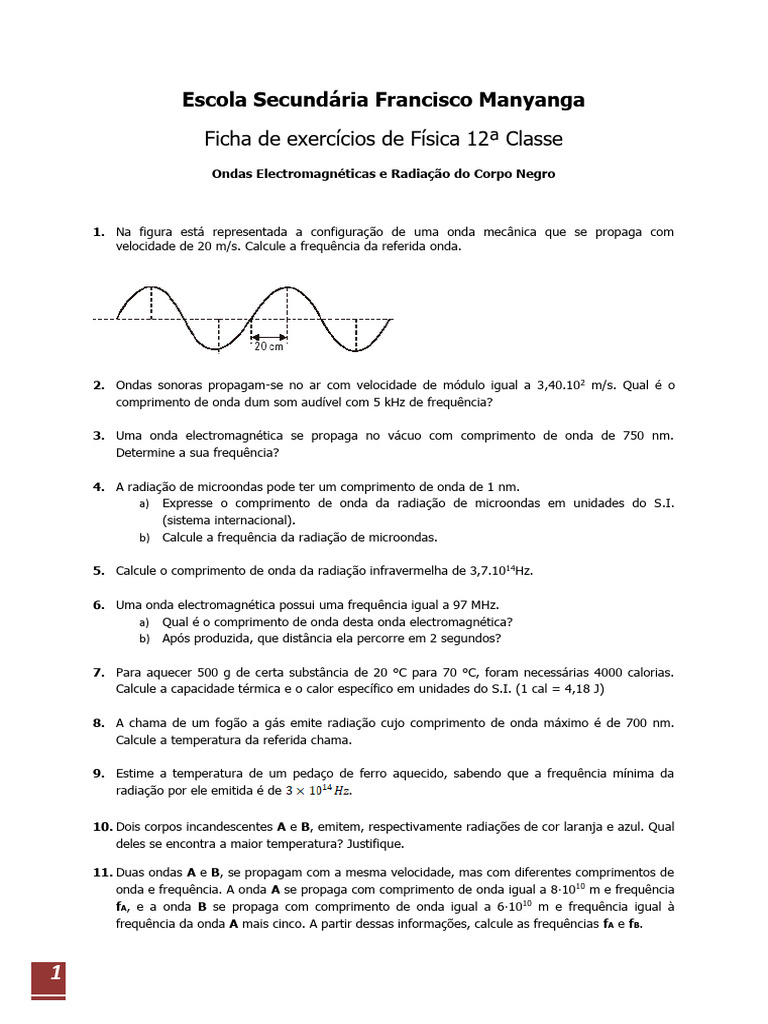 Exercícios sobre Ondas Eletromagnéticas | PDF | Radiação ...