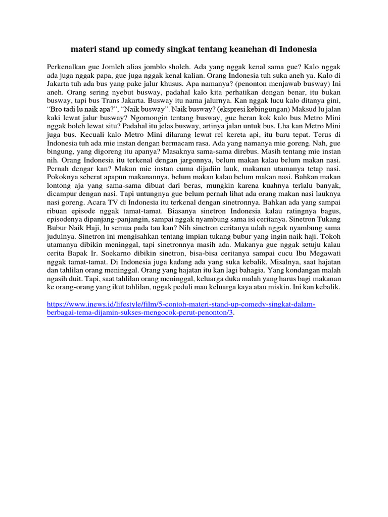 Materi Stand Up Comedy Singkat Tentang Keanehan Di Indonesia Pdf