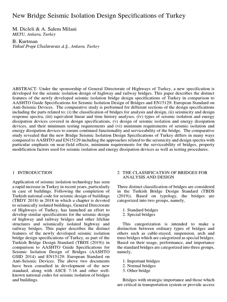 Turkey's Seismic Isolation Bridge Standards | PDF | Bridge | Earthquakes