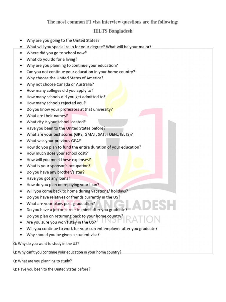 Usa f1 Visa Questions PDF Postgraduate Education Expense