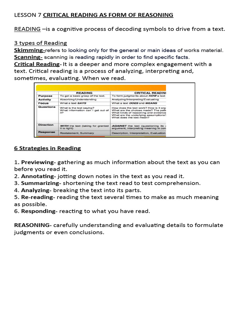 Critical Reading Strategies Explained | PDF | Career & Growth
