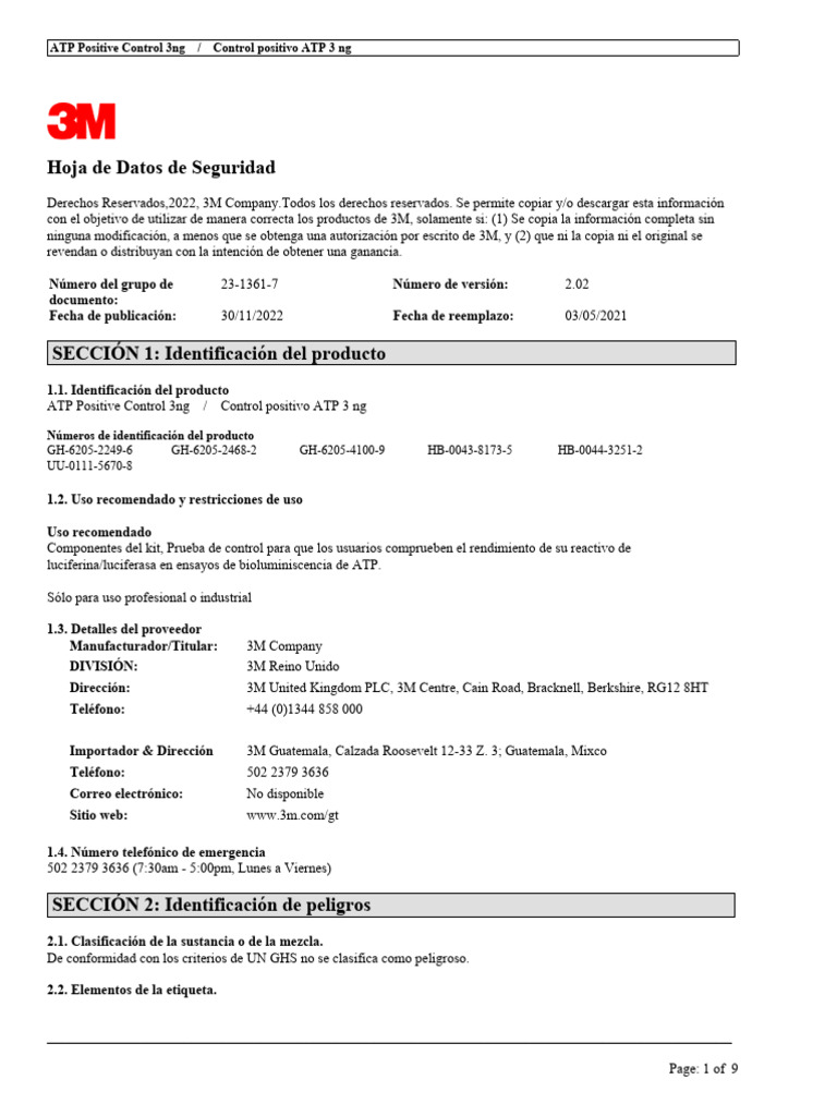 Control Positivo ATP 3ng - Hoja de Seguridad | PDF | Mercancías ...