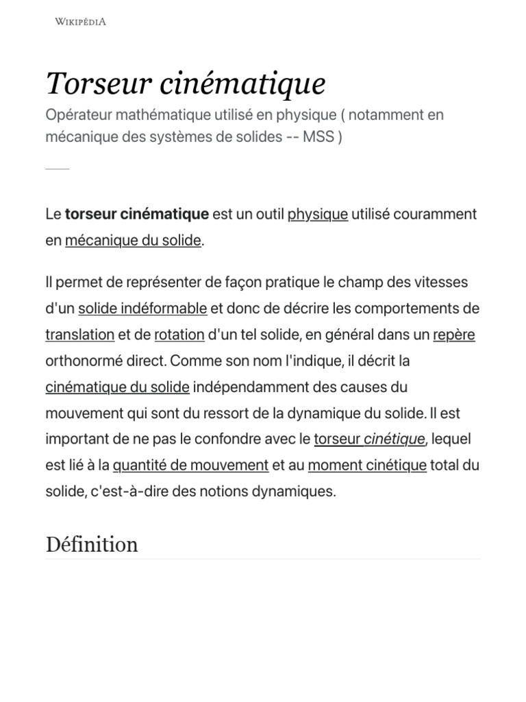 Torseur Cinématique - Wikipédia | PDF | Mouvement de rotation | Mécanique