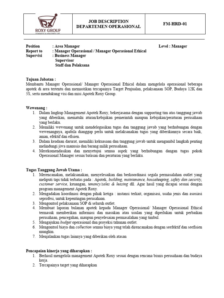 Tugas dan Tanggung Jawab Area Manager | PDF | Bisnis