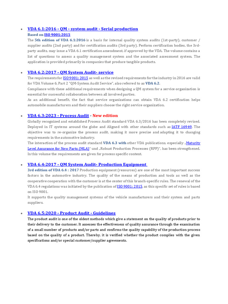 VDA 6.1:2016 - QM - System Audit - Serial Production: Based On 5th ...