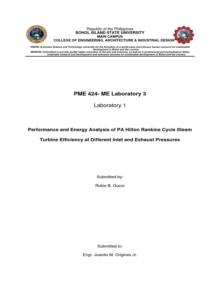 Gucor, Rubie-PME 424 Lab. Report 1 | PDF | Turbine | Steam