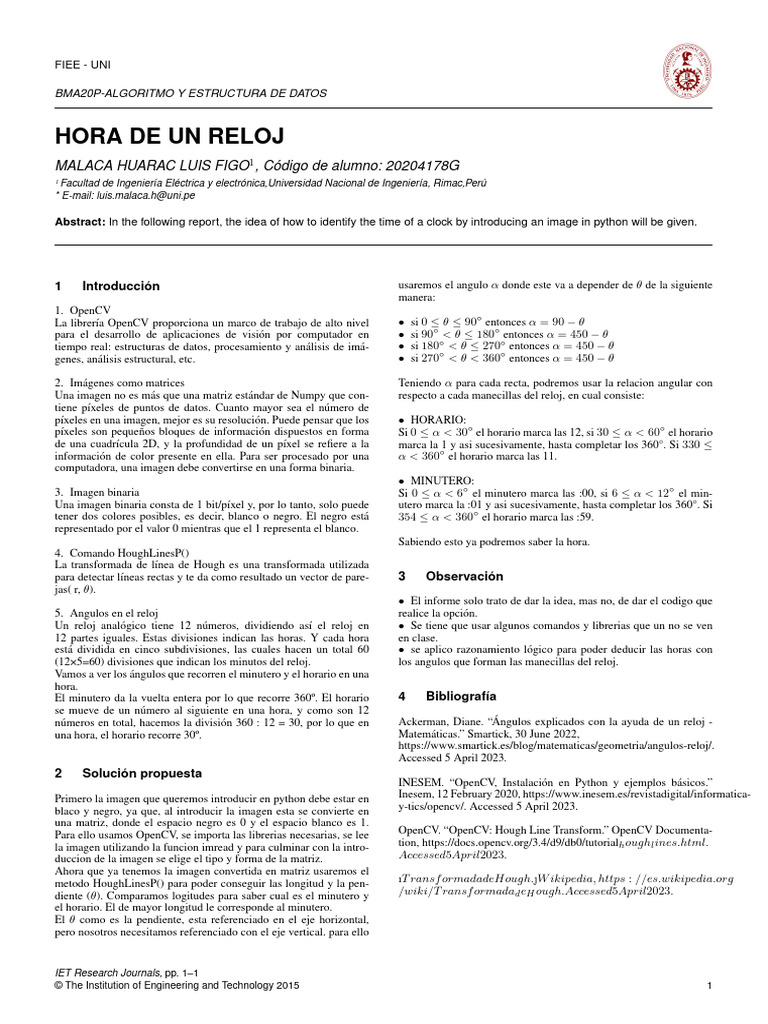 Identificación de Hora con OpenCV en Python | PDF | Ingeniería ...
