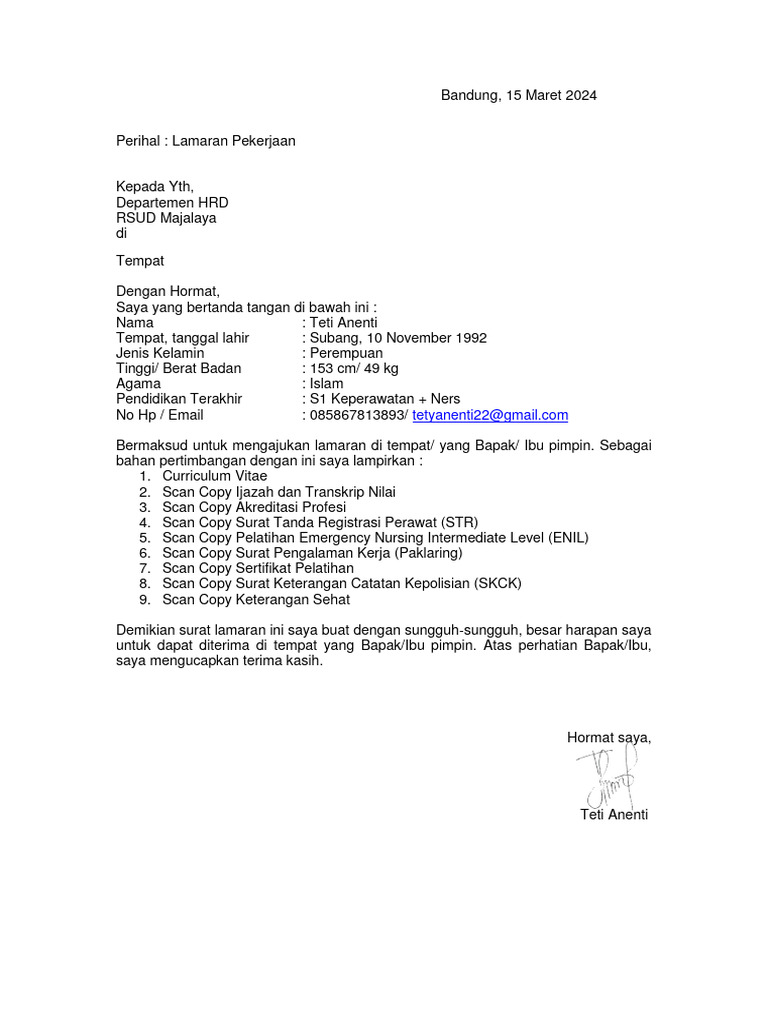 Surat lamaran kerja pdf