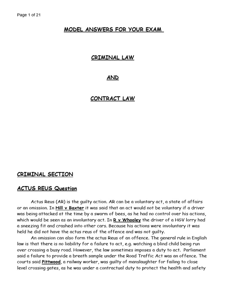 Paper 2 Model Answers 1 Pdf Breach Of Contract Causation Law