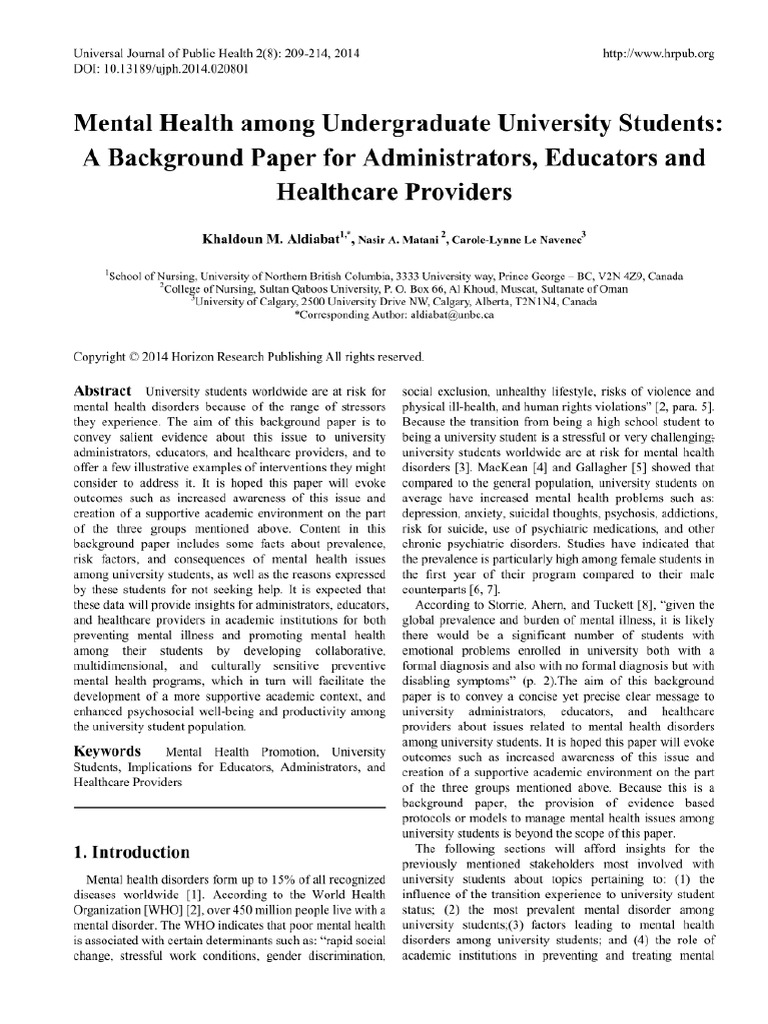 Mental Health Among University Students Pdf