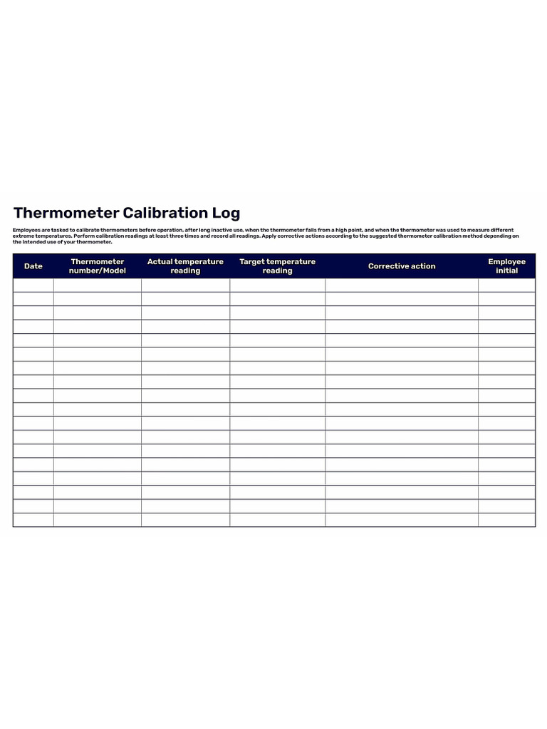 FoodDocs Thermometer Calibration Log PDF