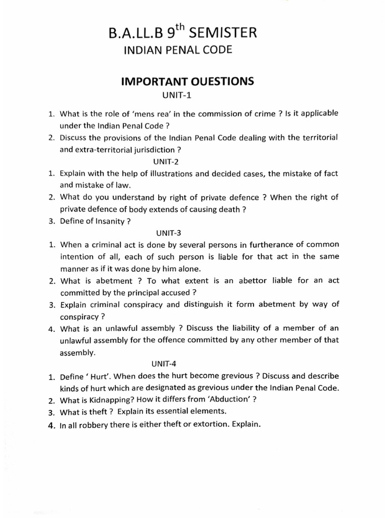 Important Questions Ipc | PDF