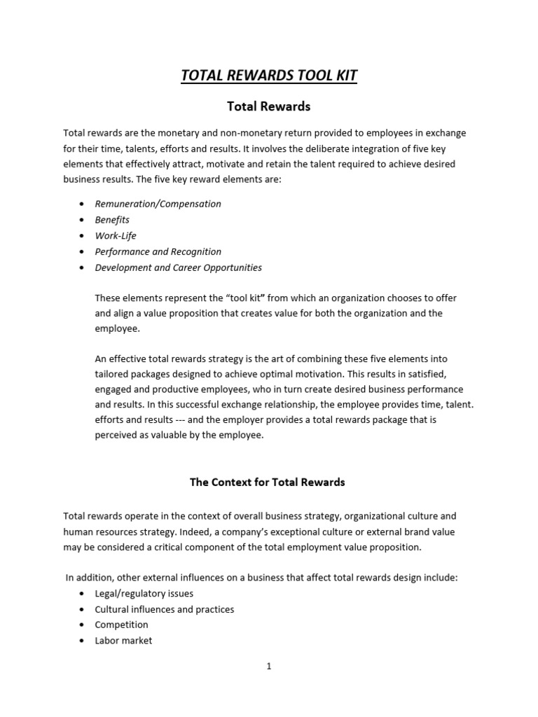 SARA Total Rewards TOOLKIT | PDF | Compensation And Benefits | Employee ...